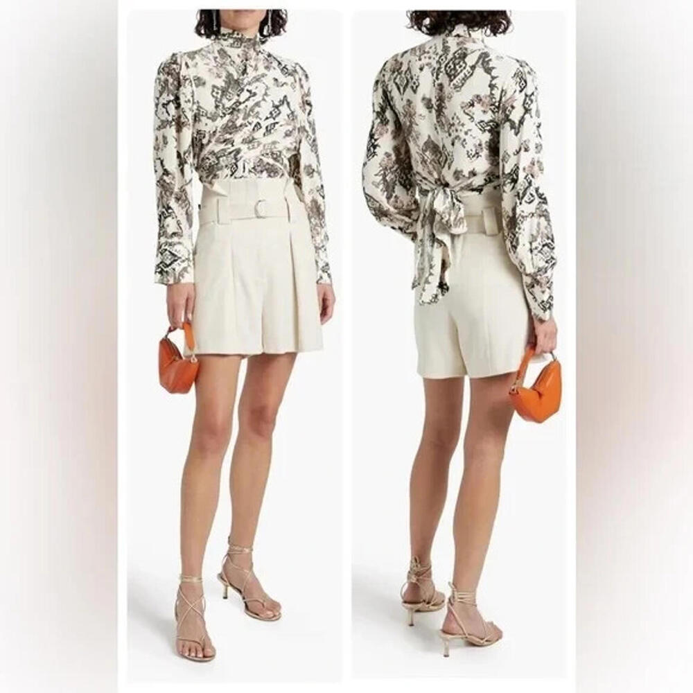 IRO Sakari Wrap Effect Printed Crepe de Chine Blouse Mock Neck  US10 Eu 42 $491